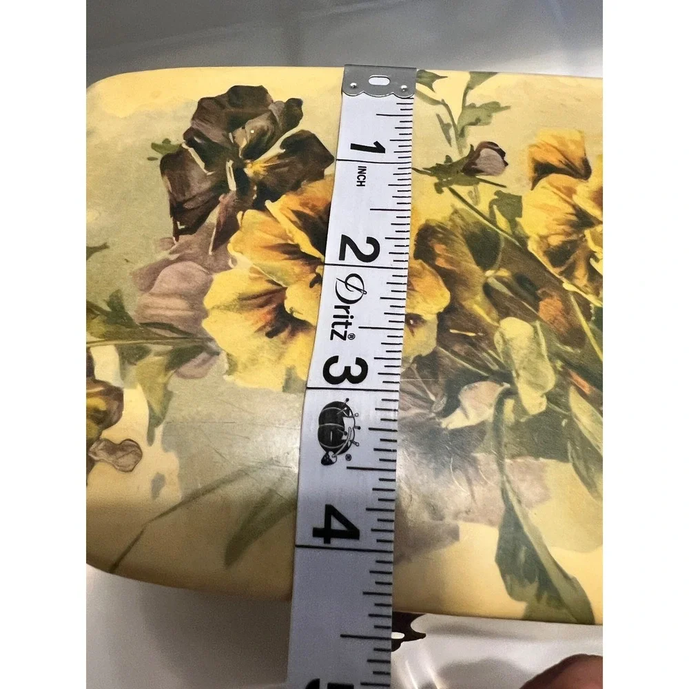 Vintage Floral Decoupage Jewelry Box Hinged Wood Trinket Box Yellow 6x4‎